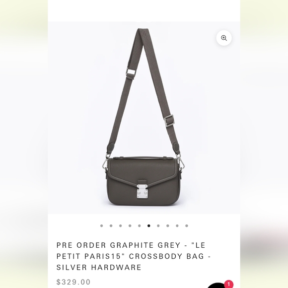 DUYP Graphite Grey "Le Petit Paris15" Mini Leather Crossbody bag Silver Hardware - Picture 3 of 16